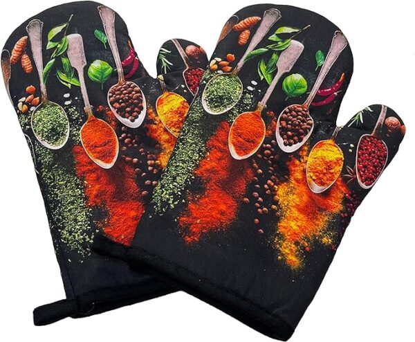 UpNUpCo Artistic Colorful Oven Mitts - Unique & Cute - Soft & Safety - Quilted & Padded - Heat Resistant - Beautiful Kitchen Gloves - Chef Gloves -  2 Pieces - 7" x 10" x 1" - Image 2